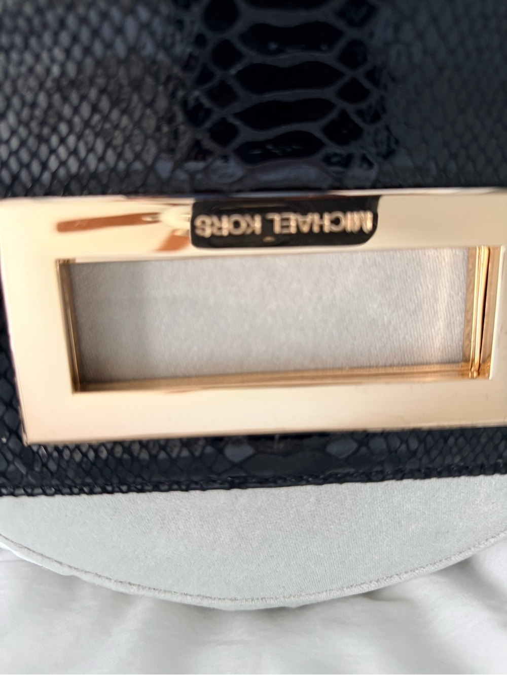 Michael Kors Black Snakeskin-Embossed Clutch with Gold-Tone Handle - Picture 9 of 9